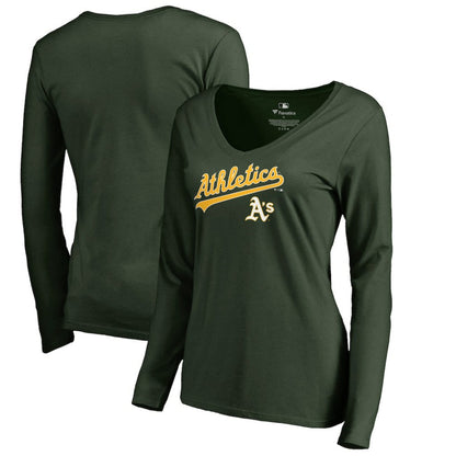 Athletics Women's Team Lockup Slim Fit Long Sleeve V-Neck T-Shirt - Green