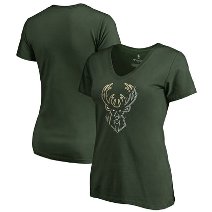 Milwaukee Bucks Women's X-Ray Slim Fit V-Neck T-Shirt - Green on sale