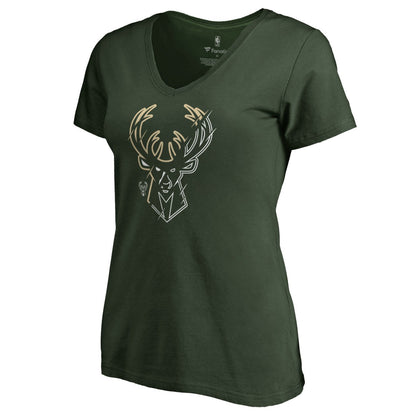 Milwaukee Bucks Women's X-Ray Slim Fit V-Neck T-Shirt - Green on sale