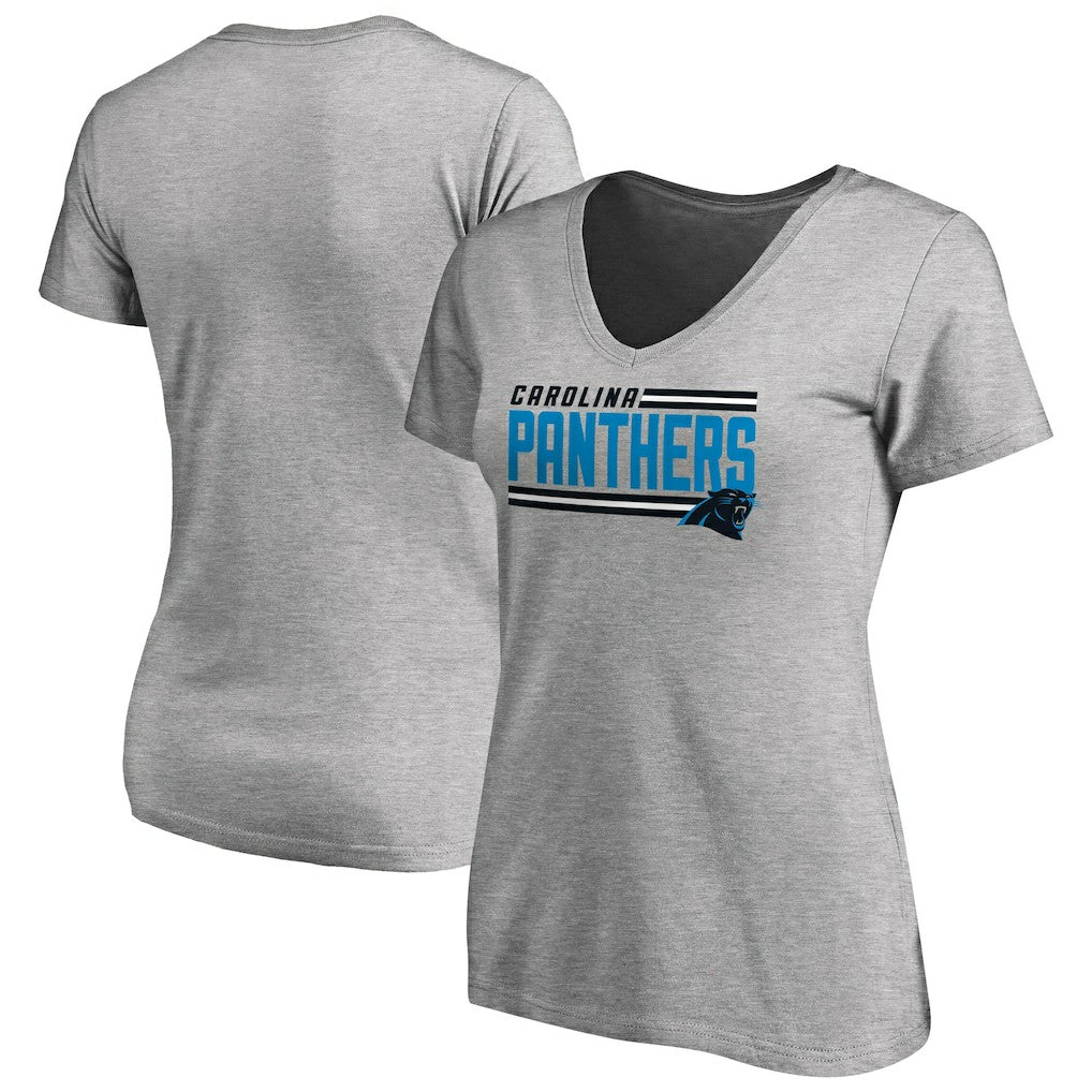 Carolina Panthers Women's Iconic Collection On Side Stripe V-Neck T-Shirt - Heather Gray for sale