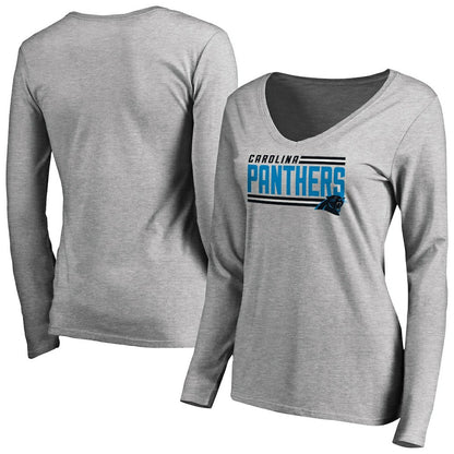 Carolina Panthers Women's Iconic Collection On Side Stripe Long Sleeve V-Neck T-Shirt - Ash discount