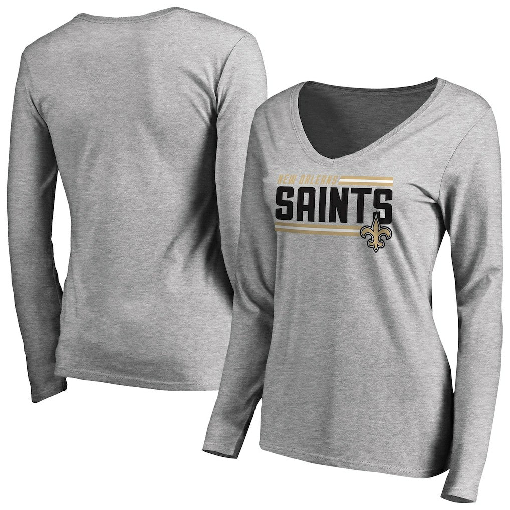 New Orleans Saints Women's Iconic Collection On Side Stripe Long Sleeve V-Neck T-Shirt - Ash outlet