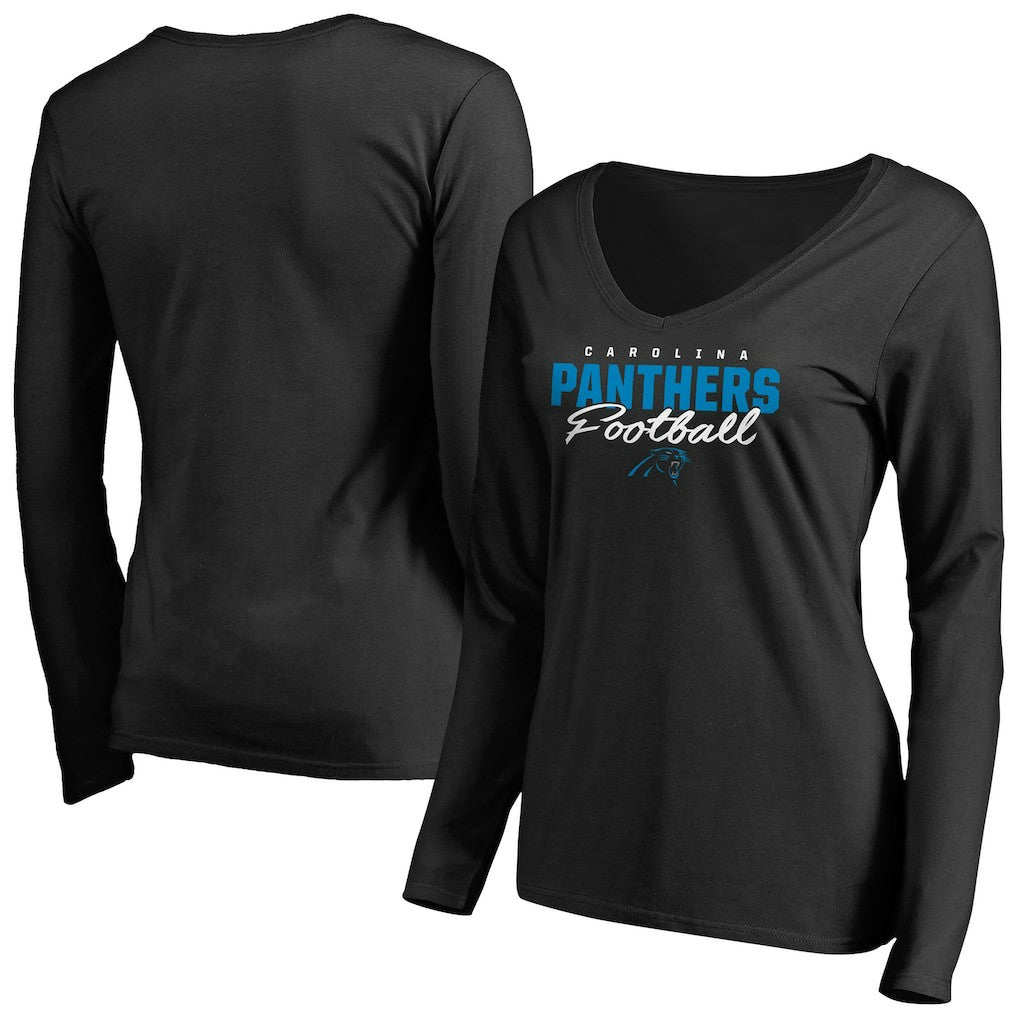 Carolina Panthers Women's Iconic Collection Script Assist Long Sleeve V-Neck T-Shirt - Black online