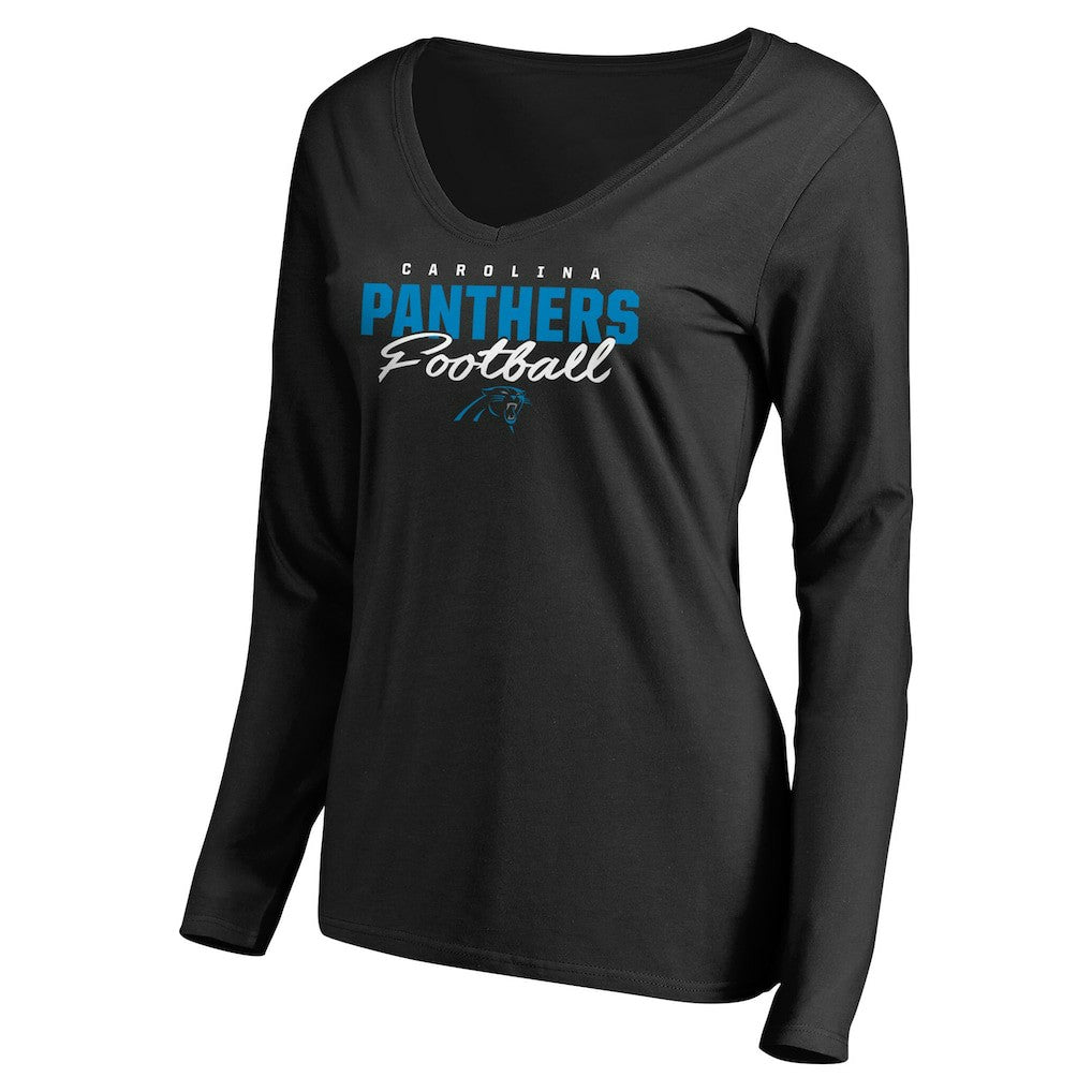 Carolina Panthers Women's Iconic Collection Script Assist Long Sleeve V-Neck T-Shirt - Black online