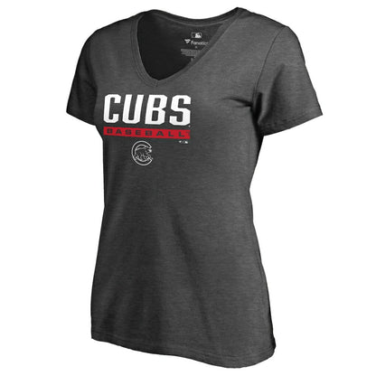 Chicago Cubs Women's Win Stripe V-Neck T-Shirt - Ash