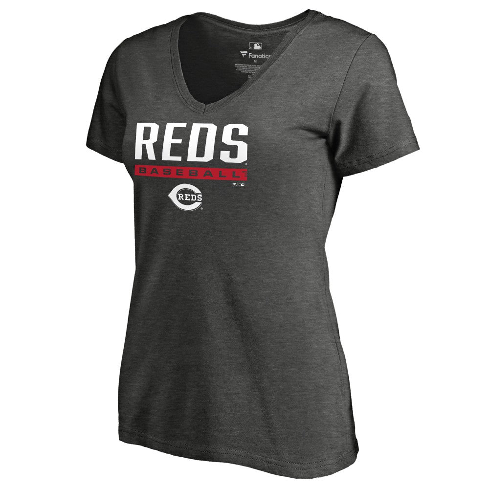 Cincinnati Reds Women's Win Stripe V-Neck T-Shirt - Ash