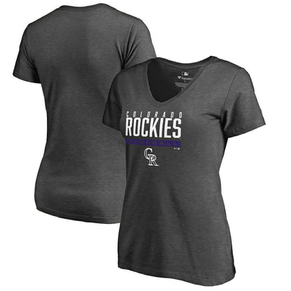 Colorado Rockies Women's Win Stripe V-Neck T-Shirt - Ash