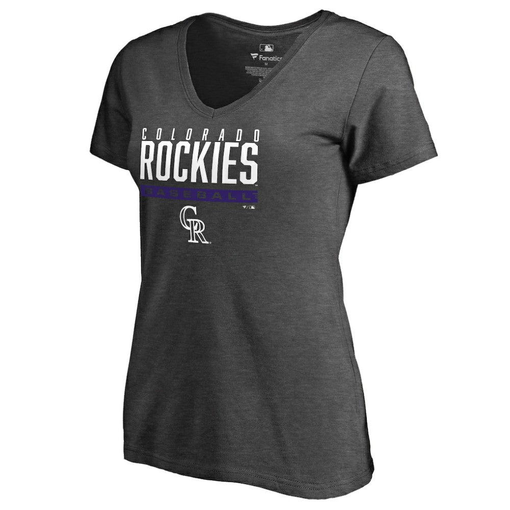 Colorado Rockies Women's Win Stripe V-Neck T-Shirt - Ash