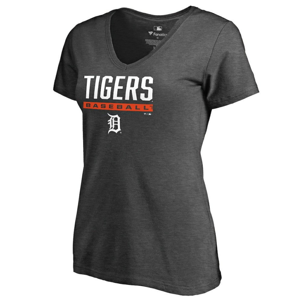 Detroit Tigers Women's Win Stripe V-Neck T-Shirt - Ash