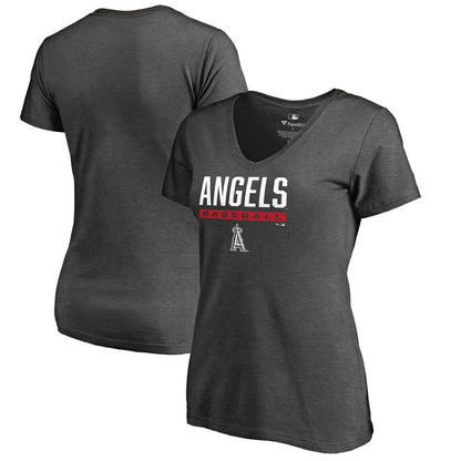 Los Angeles Angels Women's Win Stripe V-Neck T-Shirt - Ash