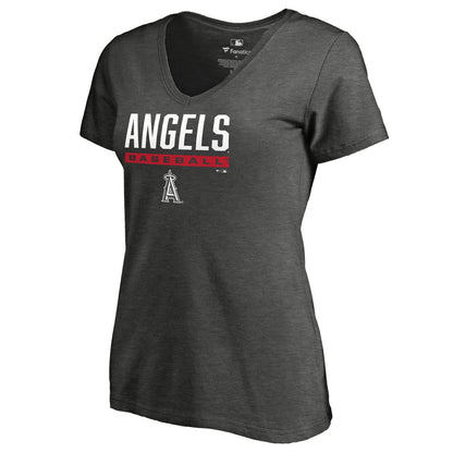 Los Angeles Angels Women's Win Stripe V-Neck T-Shirt - Ash