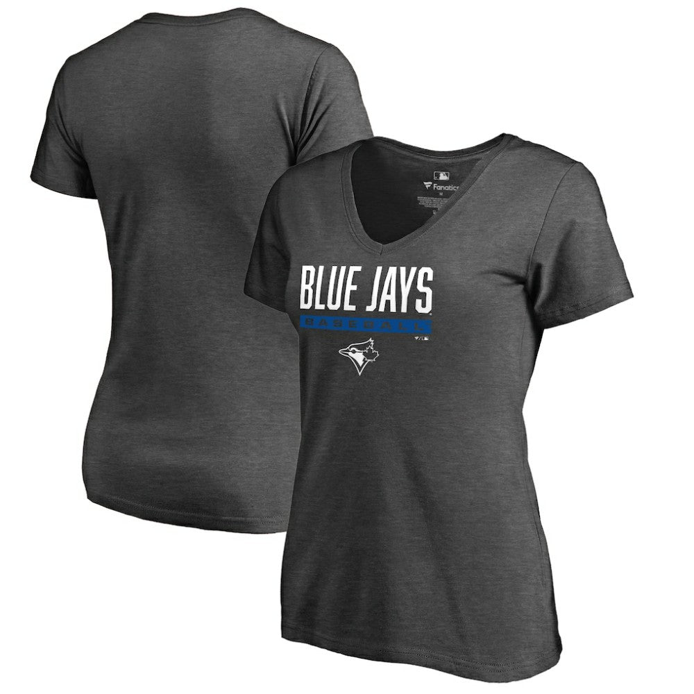 Toronto Blue Jays Women's Win Stripe V-Neck T-Shirt - Ash