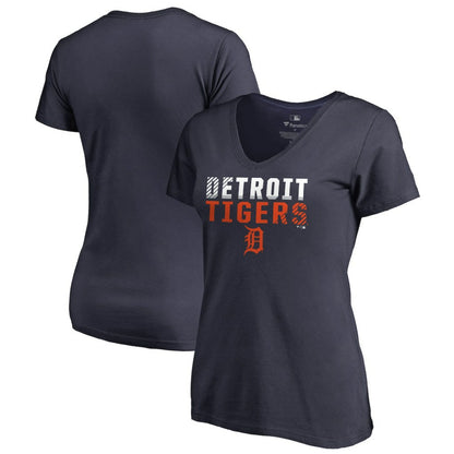 Detroit Tigers Women's Fade Out V-Neck T-Shirt - Navy