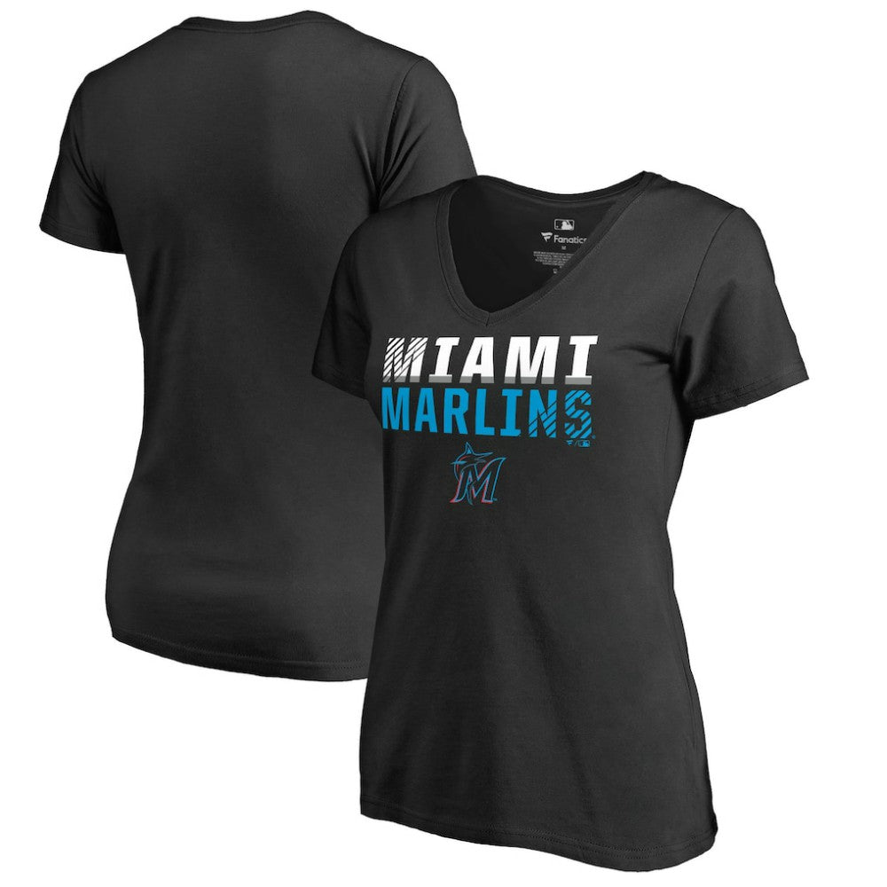 Miami Marlins Women's Fade Out V-Neck T-Shirt - Black