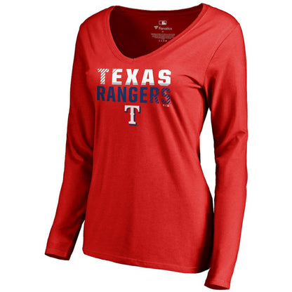 Texas Rangers Women's Fade Out V-Neck Long Sleeve T-Shirt - Red