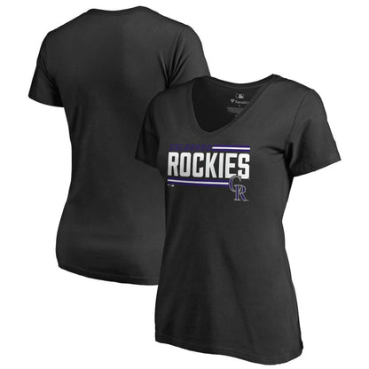 Colorado Rockies Women's Onside Stripe V-Neck T-Shirt - Black