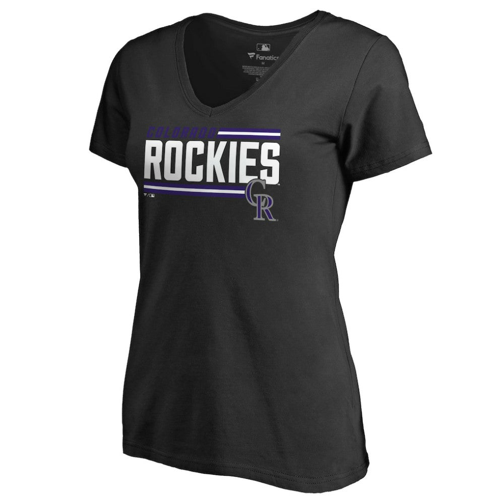 Colorado Rockies Women's Onside Stripe V-Neck T-Shirt - Black