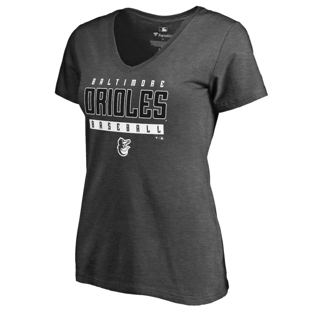 Baltimore Orioles Women's Charcoal Stack V-Neck T-Shirt - Ash