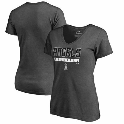 Los Angeles Angels Women's Charcoal Stack V-Neck T-Shirt - Ash