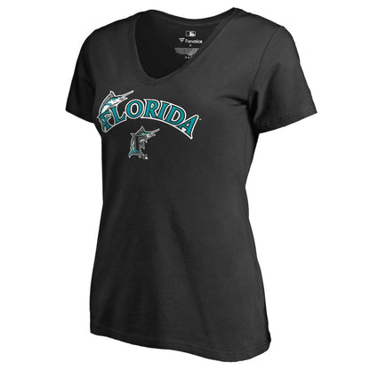 Florida Marlins Women's Core Wahconah V-Neck T-Shirt - Black