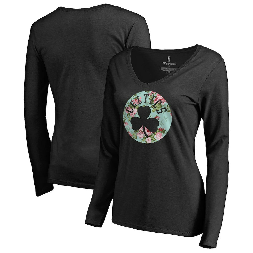 Boston Celtics Women's Lovely V-Neck Long Sleeve T-Shirt - Black discount