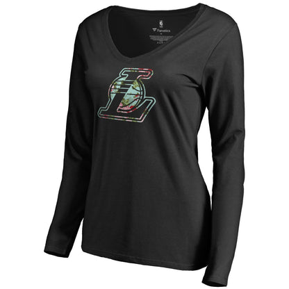 Los Angeles Lakers Women's Lovely V-Neck Long Sleeve T-Shirt - Black on sale