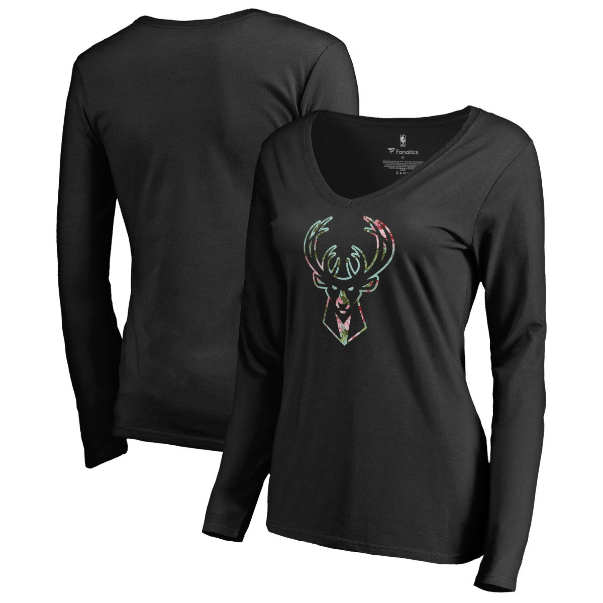 Milwaukee Bucks Women's Lovely V-Neck Long Sleeve T-Shirt - Black discount