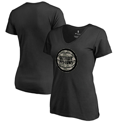 Detroit Pistons Women's Cloak Camo V-Neck T-Shirt sale - Black discount