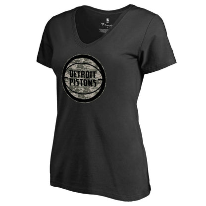 Detroit Pistons Women's Cloak Camo V-Neck T-Shirt sale - Black discount
