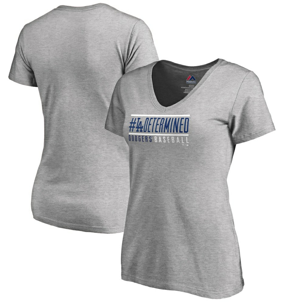 Los Angeles Dodgers Women's Hometown Collection Determined V-Neck T-Shirt - Heathered Gray