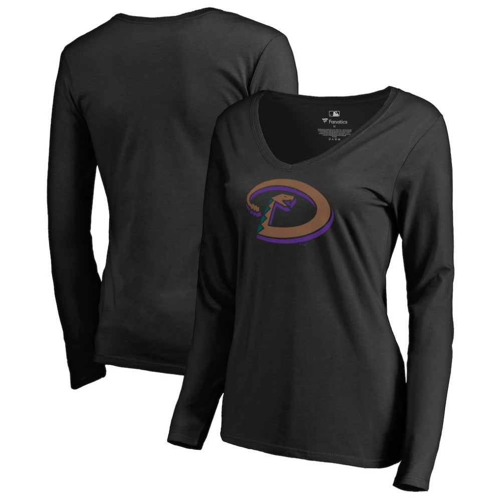 Arizona Diamondbacks Women's Cooperstown Collection Forbes Long Sleeve V-Neck T-Shirt - Black