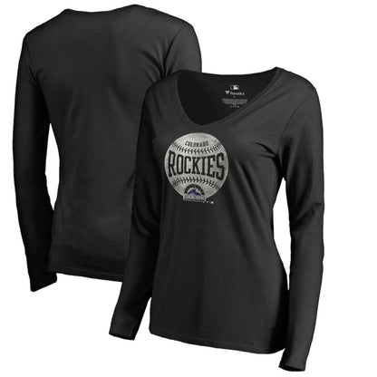Colorado Rockies Women's Cooperstown Collection Slider Long Sleeve V-Neck T-Shirt - Black