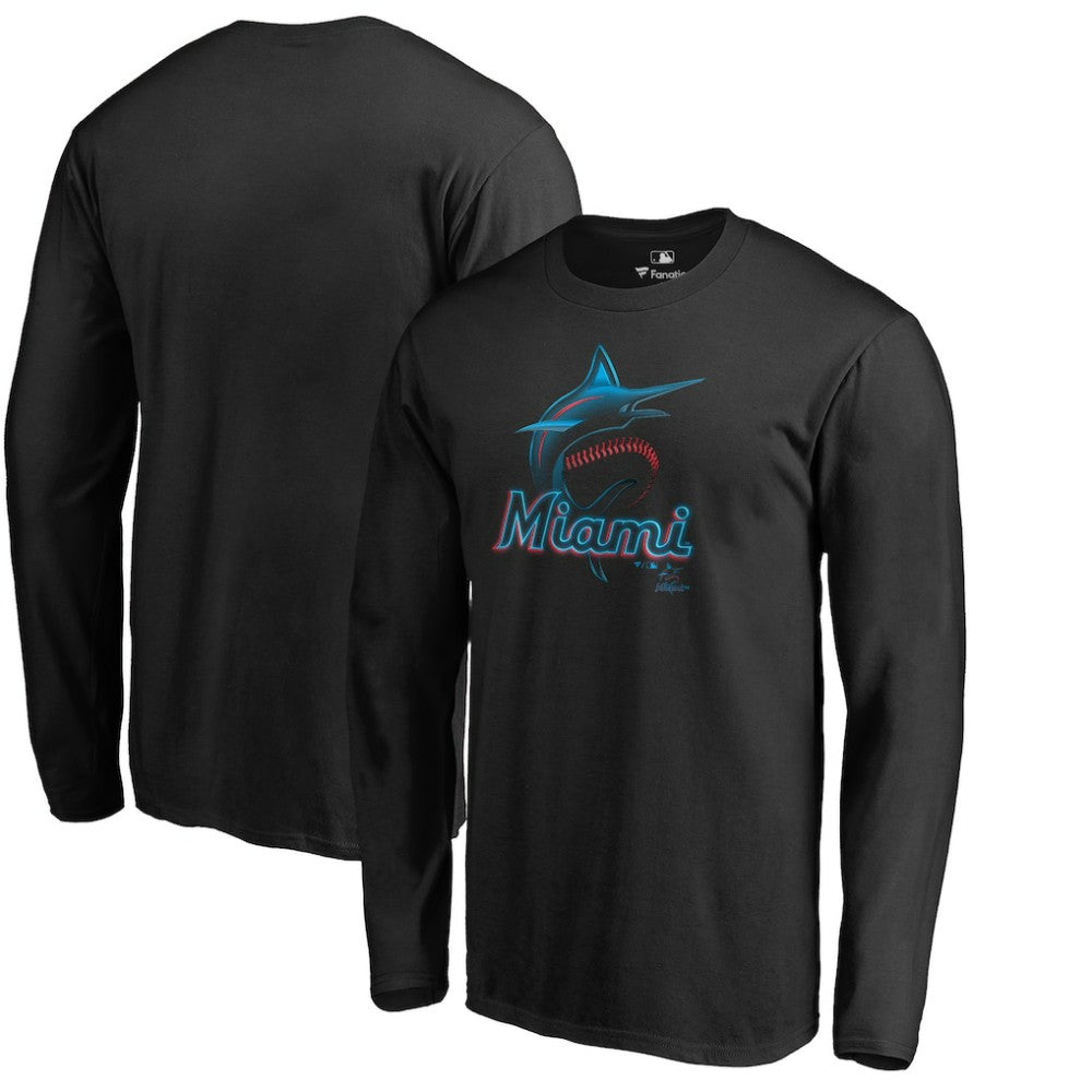 Miami Marlins Midnight Mascot Long Sleeve T-Shirt - Black