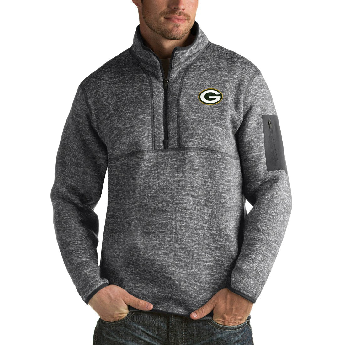 Green Bay Packers Antigua Fortune Big & Tall Quarter-Zip Pullover Jacket - Charcoal cheap
