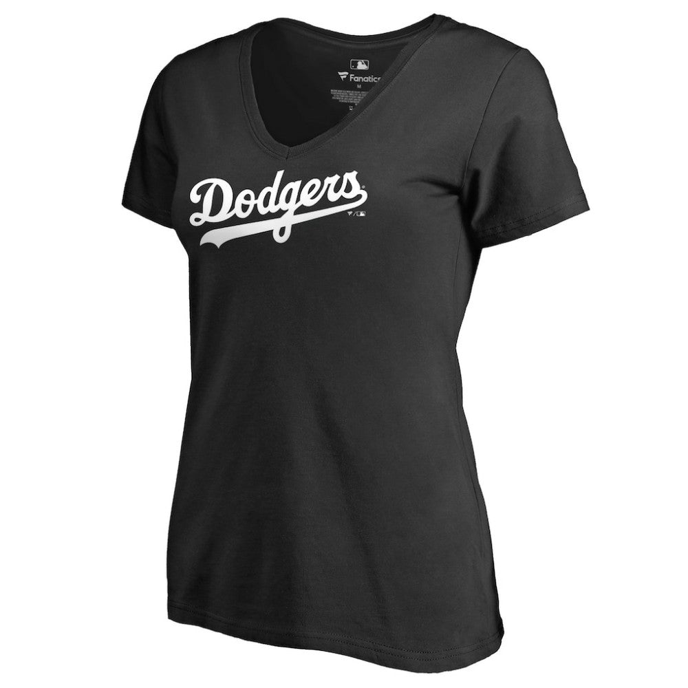 Los Angeles Dodgers Women's Team Wordmark V-Neck T-Shirt - Black