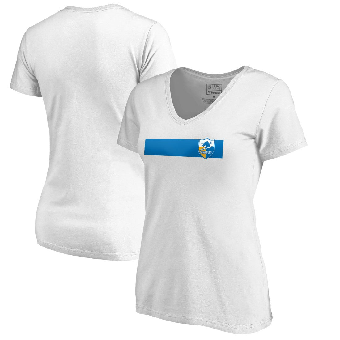 Los Angeles Chargers Women's Vintage Rugby Stripe V-Neck T-Shirt - White on sale