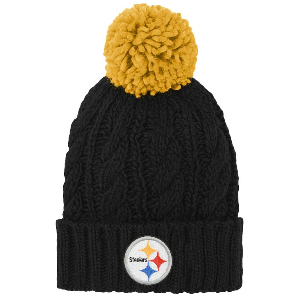 Pittsburgh Steelers Girls Youth Team Cable Cuffed Knit Hat with Pom - Black online