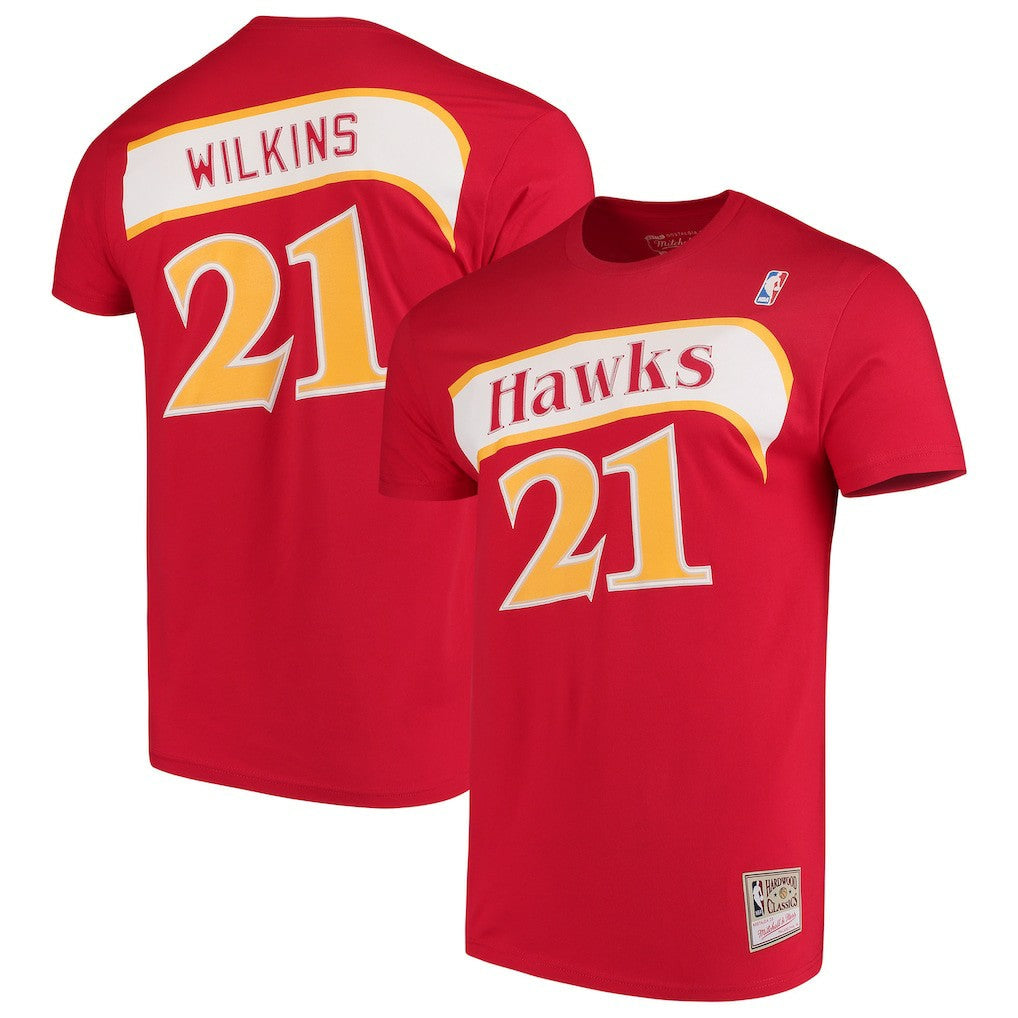 Dominique Wilkins Atlanta Hawks Hardwood Classics Team Name & Number T-Shirt - Red | Mitchell & Ness online