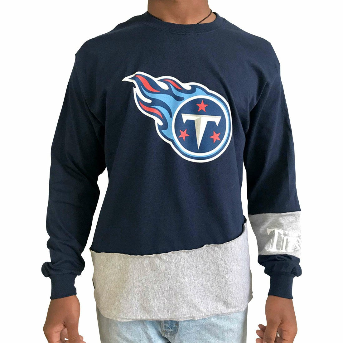 Tennessee Titans Refried Apparel Sustainable Upcycled Angle Long Sleeve T-Shirt - Navy/Gray sale