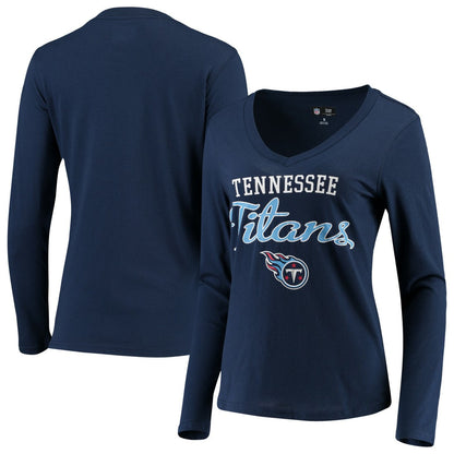 Tennessee Titans G-III 4Her by Carl Banks Women's Post Season Long Sleeve V-Neck T-Shirt - Navy for sale