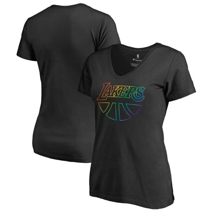 Los Angeles Lakers Women's Team Pride Wordmark V-Neck T-Shirt - Black on sale