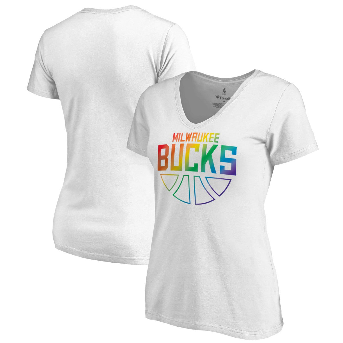 Milwaukee Bucks Women's Team Pride Wordmark V-Neck T-Shirt - White discount