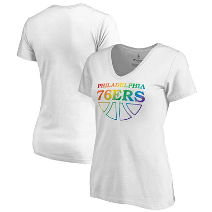 Philadelphia 76ers Women's Team Pride Wordmark V-Neck T-Shirt - White outlet