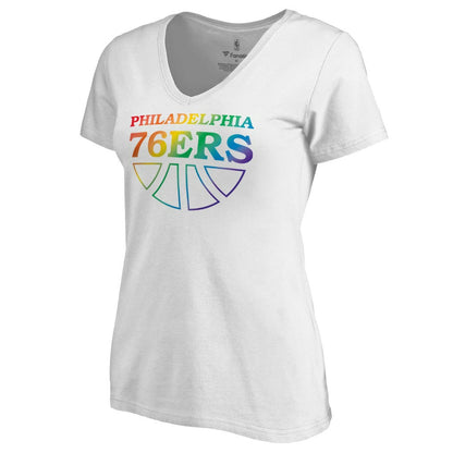 Philadelphia 76ers Women's Team Pride Wordmark V-Neck T-Shirt - White outlet