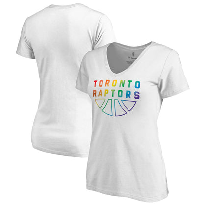 Toronto Raptors Women's Team Pride Wordmark V-Neck T-Shirt - White outlet