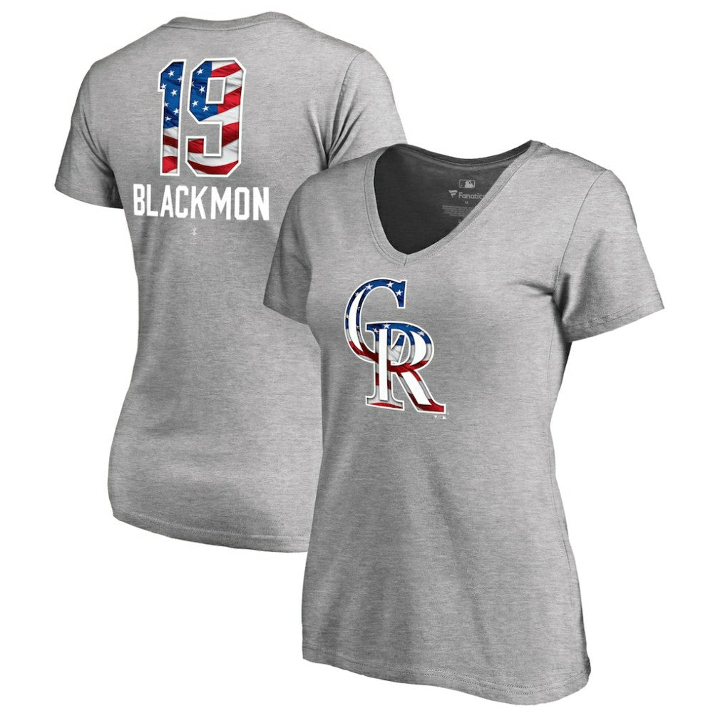 Charlie Blackmon Colorado Rockies Women's Banner Wave Name & Number V-Neck T-Shirt - Heathered Gray