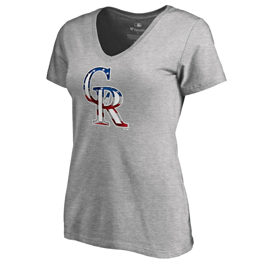 Charlie Blackmon Colorado Rockies Women's Banner Wave Name & Number V-Neck T-Shirt - Heathered Gray