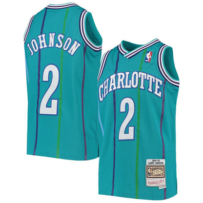 Larry Johnson Charlotte Hornets Youth 1992/93 Hardwood Classics Swingman Jersey - Teal | Mitchell & Ness for sale