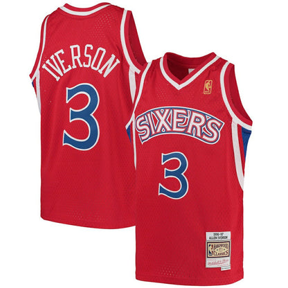 Allen Iverson Philadelphia 76ers Youth 1996/97 Hardwood Classics Swingman Throwback Jersey - Red | Mitchell & Ness for sale