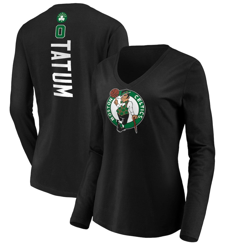 Jayson Tatum Boston Celtics Women's Playmaker Name & Number Long Sleeve V-Neck T-Shirt - Black online
